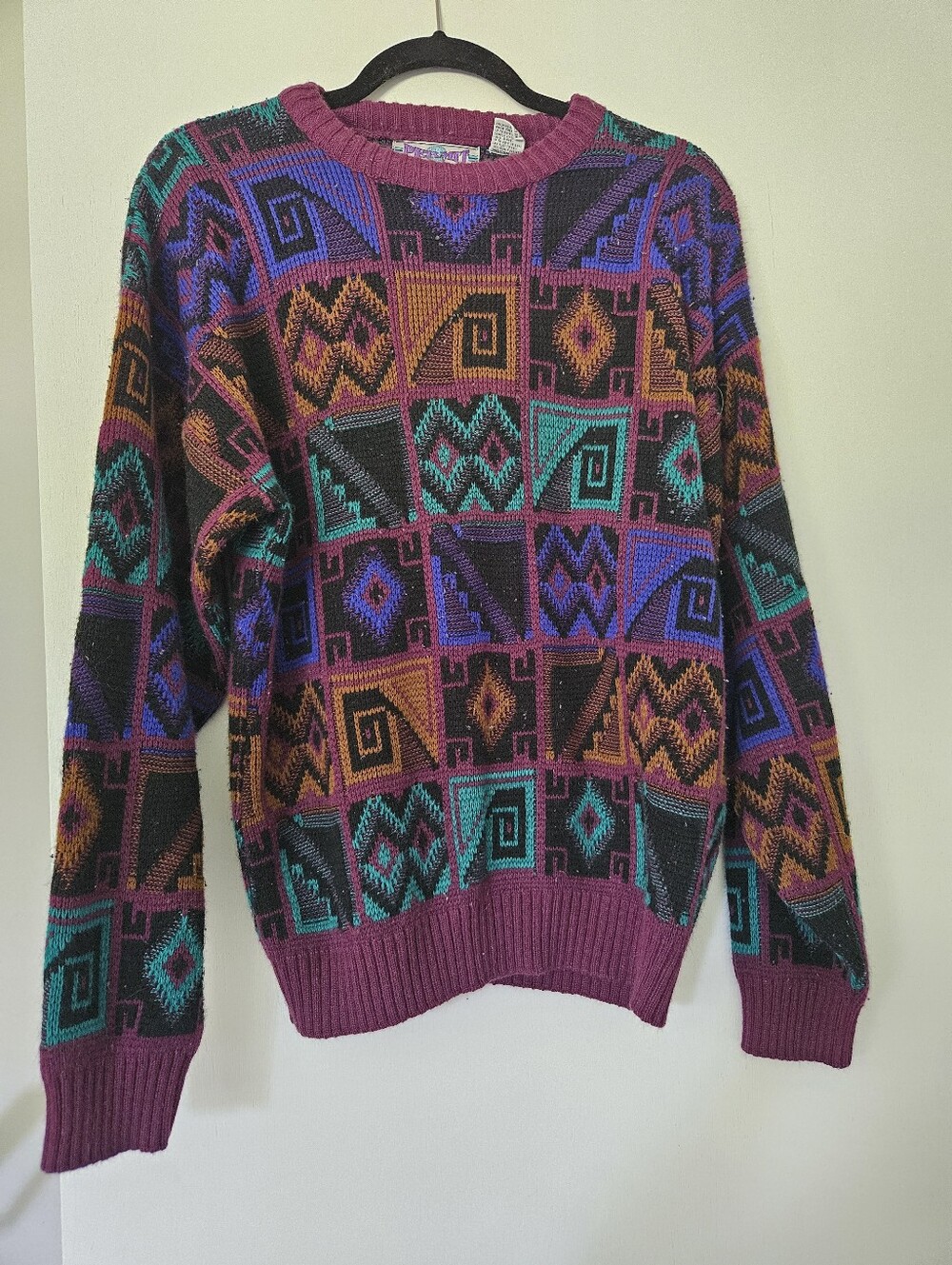 Vintage Permit Geometric Pattern Crewneck Sweater | Size Large